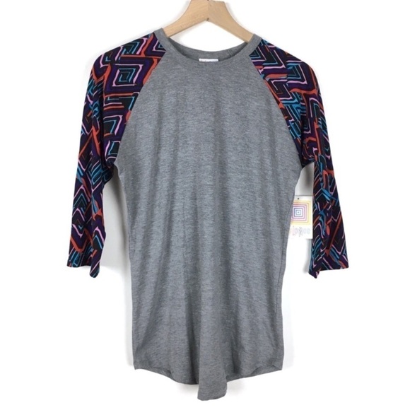 LULAROE Randy Baseball T Shirt Top 3/4 Sleeves Raglan Chevron Retro Size Small - Picture 1 of 9